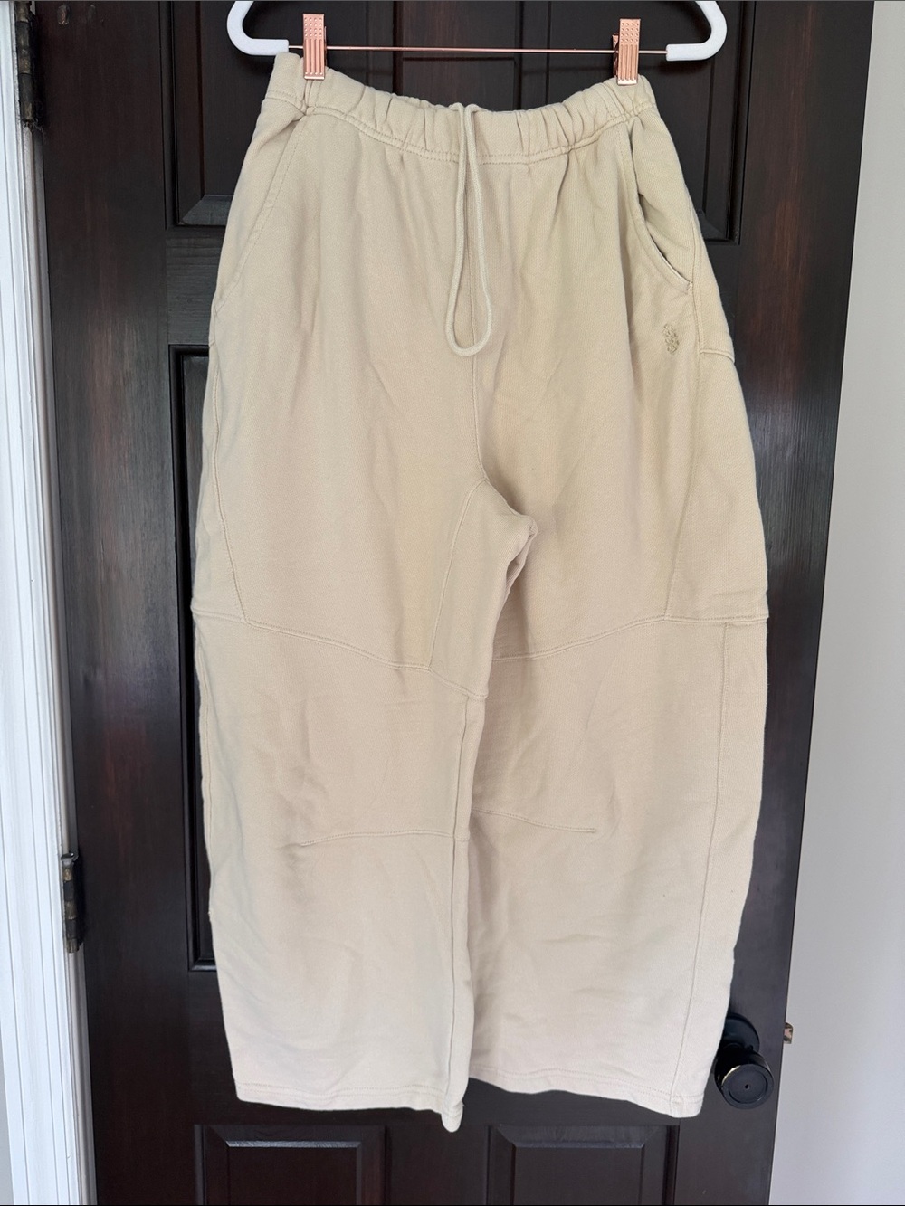 Free People Drawstring Barrel Sweatpants in Light Beige
